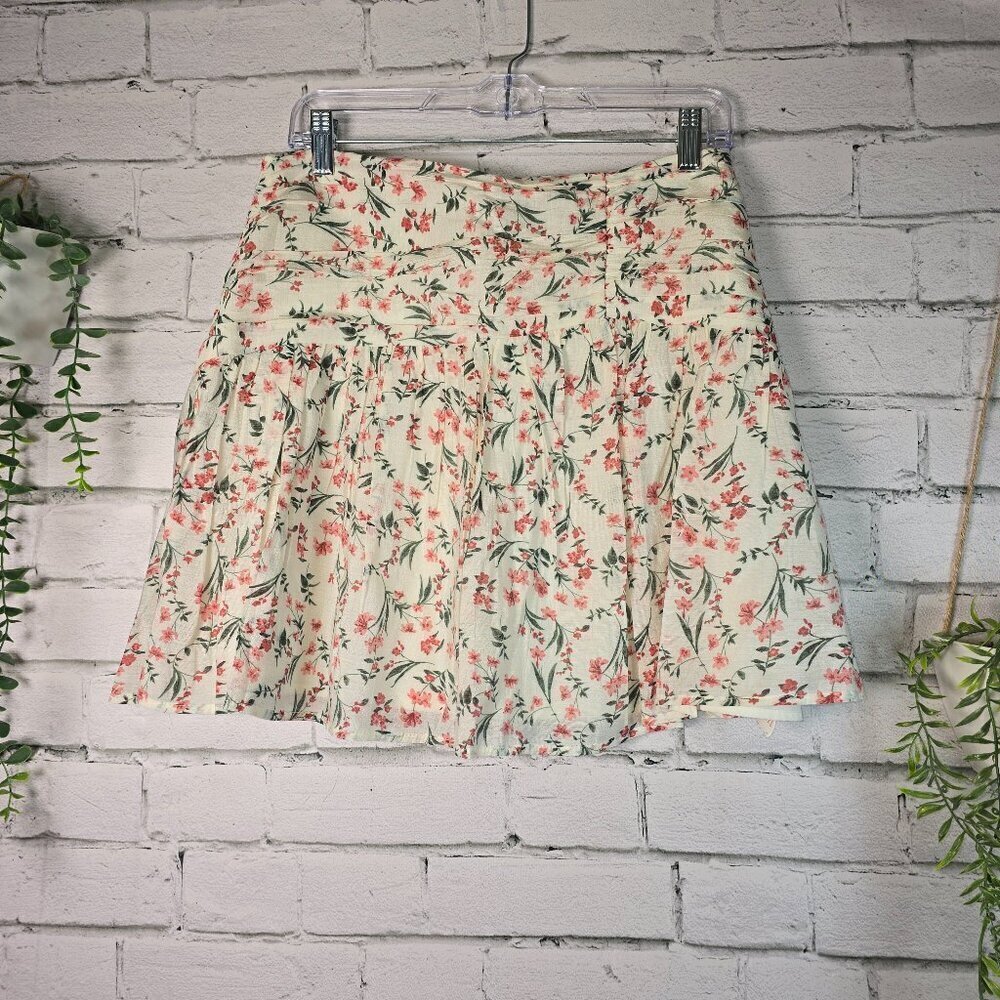 WOMENS MINKPINK FLORAL SKIRT ROUCHING LINED ZIPPERED BACK MIDI LENGTH SIZE MED